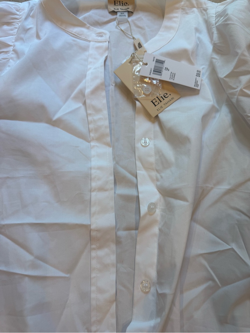 Elie Tahari White Collarless Button Blouse - Picture 3 of 3